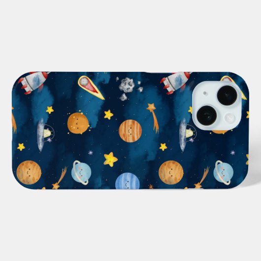 Blue Outer Space Planets Seamless Pattern Case-Mate iPhone Case (Achterkant (horizontaal))