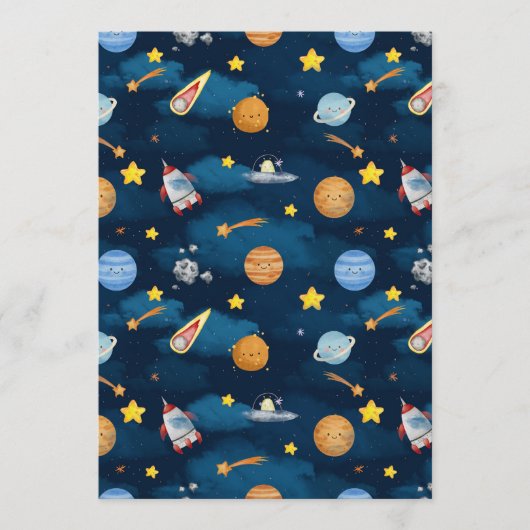 Blue Outer Space Planets Seamless Pattern Kaart (Voorkant)