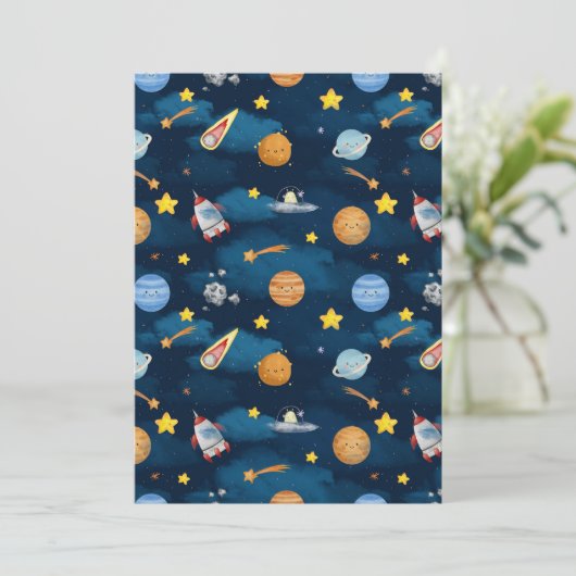 Blue Outer Space Planets Seamless Pattern Kaart (Staand voorkant)