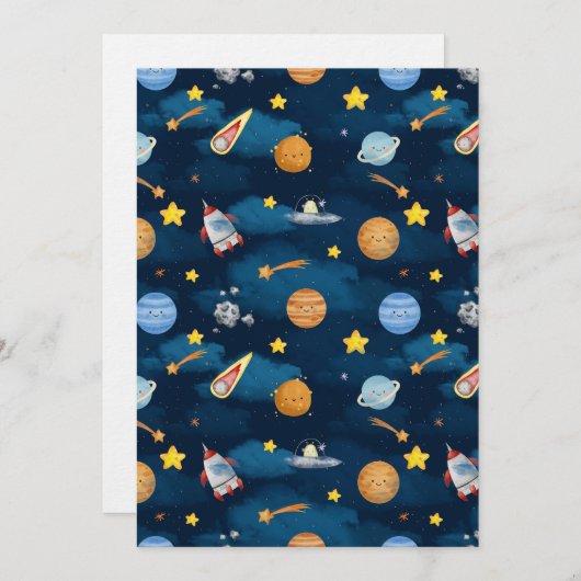 Blue Outer Space Planets Seamless Pattern Kaart (Voorkant / Achterkant)