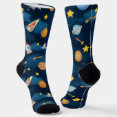 Blue Outer Space Planets Seamless Pattern Sokken (Gebogen)