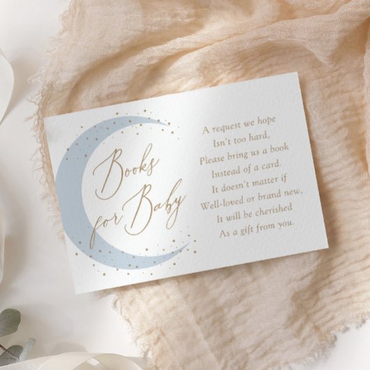 Blue Over the Moon Baby shower Boeken voor Baby Informatiekaartje