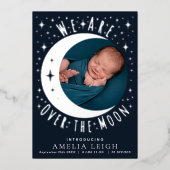 Blue Over The Moon Kaart voor geboorteaankondiging (Voorkant)