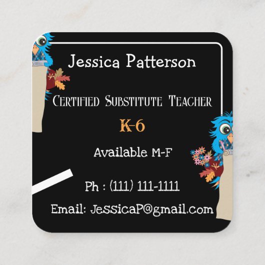 Blue Owl and Apples Educator Cartes de contact (Dos)