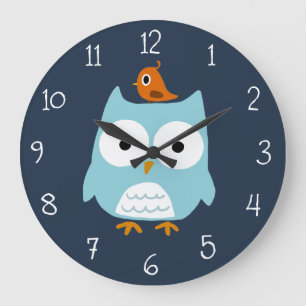 Blue Owl and Cute Oranje Bird Grote Klok
