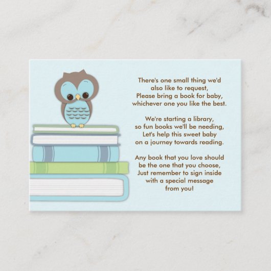 Blue Owl Baby shower Boek Invoegen Verzoek Kaart (Voorkant)