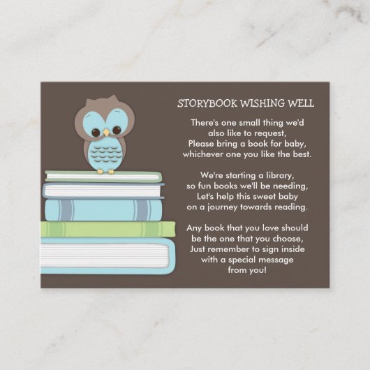 Blue Owl Baby shower Boek Invoegen Verzoek Kaart (Voorkant)