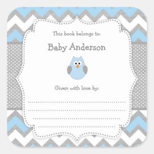 Blue Owl Baby shower boek Vierkante Sticker