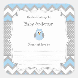 Blue Owl Baby shower boek Vierkante Sticker