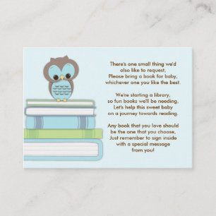 Blue Owl Baby shower Book Insert Request Card Informatiekaartje