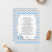 Blue Owl Baby shower dank u notities met gedicht (Voorkant / Achterkant in situ)