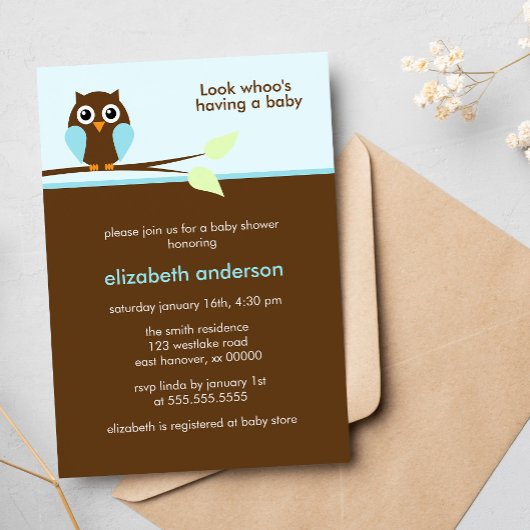 Blue Owl Baby Shower Invitations