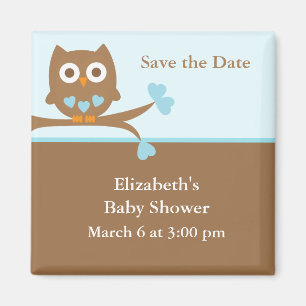 Blue Owl Baby shower Save the Date Magneet
