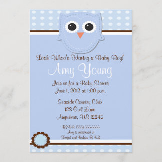 Blue Owl Boy Baby shower Persoonlijke Uitnodiging