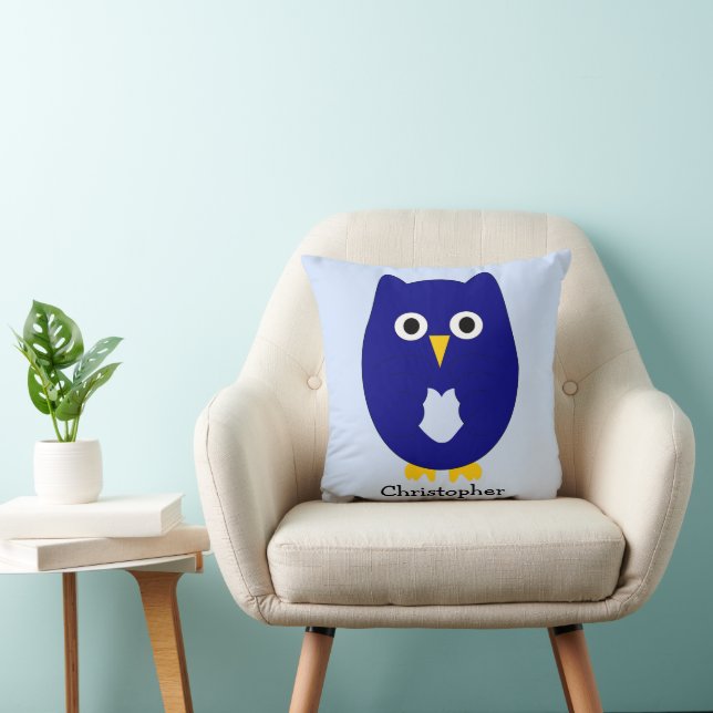 Blue Owl Design Any Colour Background Personalised Kussen (Stoel)