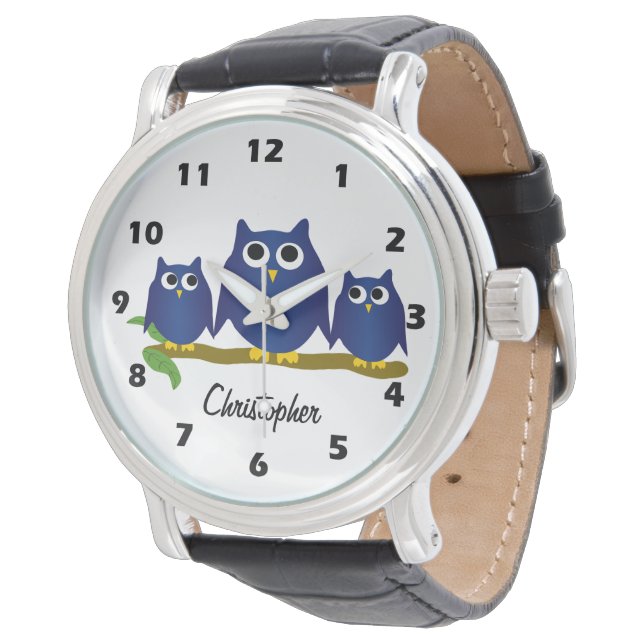 Blue Owl Design Personalised Horloge (Gekanteld)