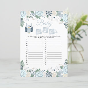 Blue Owl Floral Baby shower Baby ABC Game Kaart
