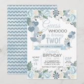 Blue Owl Floral Birthday Invitation Kaart (Voorkant / Achterkant)