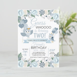 Blue Owl Floral Invitation d'anniversaire