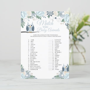 Blue Owl Floral Match La Carte de jeu Baby Animals