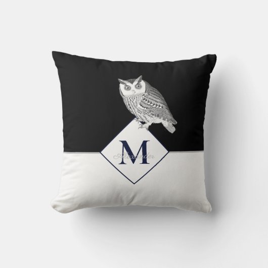 Blue Owl Grey Monogram name Bathroom Bath Mat Kussen (Voorkant)