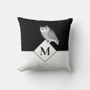 Blue Owl Grey Monogram name Bathroom Kussen