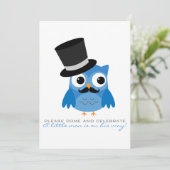 Blue Owl met Mustache Baby shower Invitation Kaart (Staand voorkant)