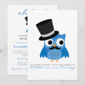 Blue Owl met Mustache Baby shower Invitation Kaart (Voorkant / Achterkant)