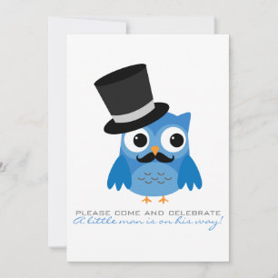 Blue Owl met Mustache Baby shower Invitation Kaart