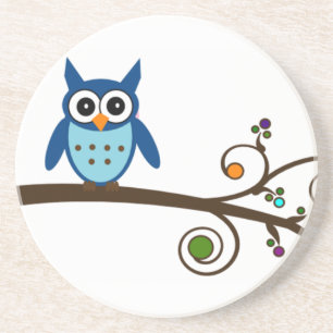 Blue Owl op Colorful Branch Zandsteen Onderzetter