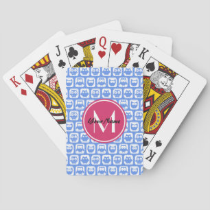 Blue Owl Pattern roze Aangepast monogram aangepast Pokerkaarten