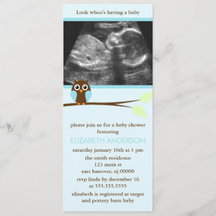 Blue Owl Sonogram Baby Shower Invitations Kaart
