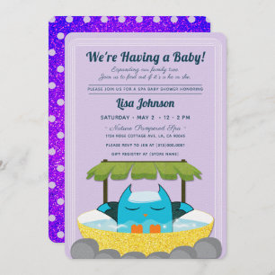Blue Owl Spa Paars Glitter Polka Dots Baby shower Kaart