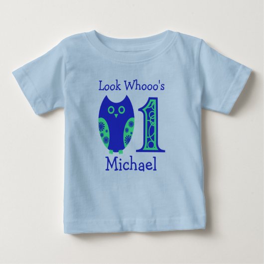 Blue Owls 1st Birthday Personalized T-Shirt (Voorkant)