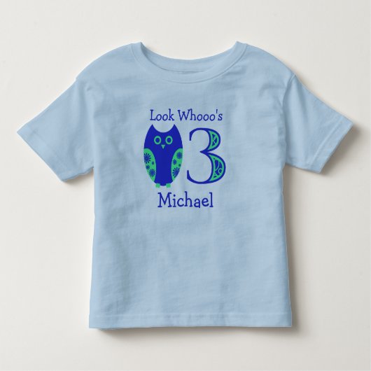 Blue Owls 3rd Birthday Personalized T-Shirt (Voorkant)