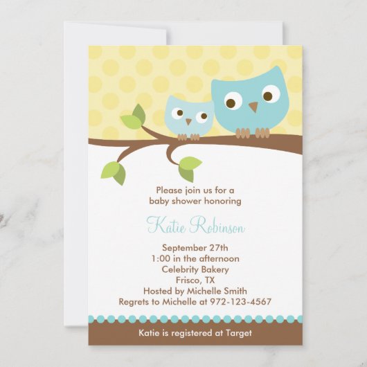 Blue Owls Baby Shower Invitations (Devant)