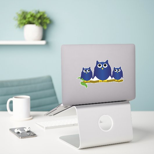 Blue Owls Design Sticker (Laptop op bureau)