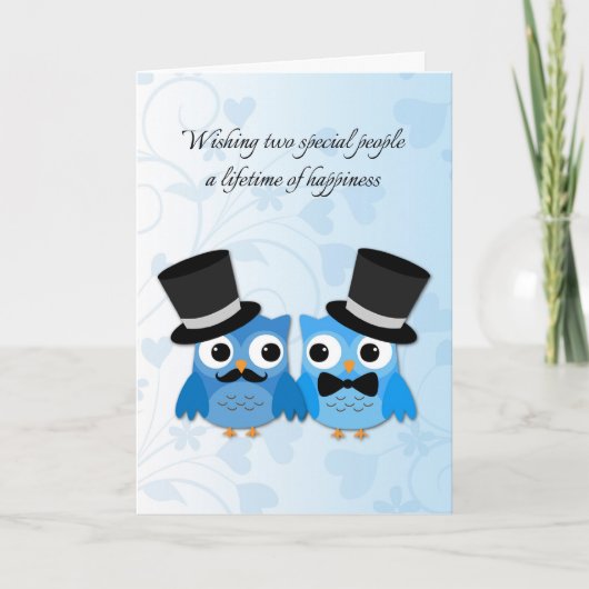 Blue Owls, Gay Mannen Wedding Gefeliciteerd Kaart (Voorkant)