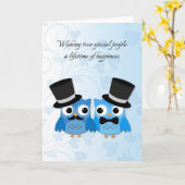 Blue Owls, Gay Mannen Wedding Gefeliciteerd Kaart (Gele Bloem)