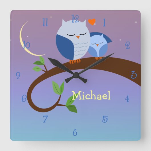 Blue Owls Personalized Wall Clock Vierkante Klok (Voorkant)