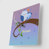 Blue Owls Personalized Wall Clock Vierkante Klok (Hoek)