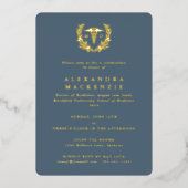 Blue Oyster MD Caduceus+Laurel Wreated Afstuderen Folie Uitnodiging (Voorkant)