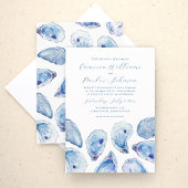 Blue Oyster Waterverf Kustbruiloft Kaart