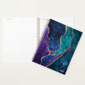 Blue Paars Aqua Gold Veins Agate Monogram Planner (Display)
