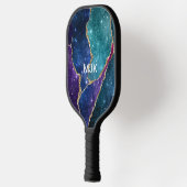 Blue Paars Aqua Gold Veins Monogram Agate Pickleball Paddle (Links)