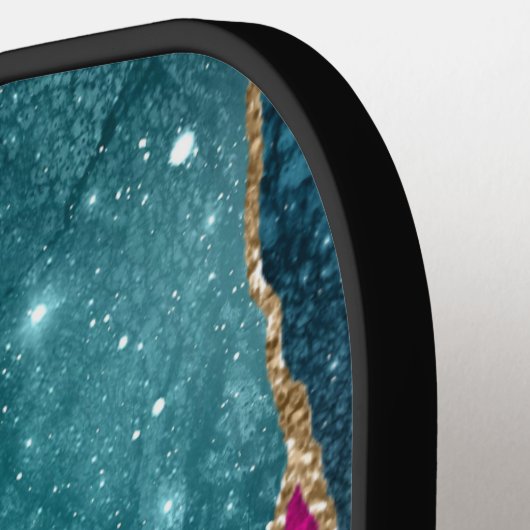 Blue Paars Aqua Gold Veins Monogram Agate Pickleball Paddle (Links Detail)