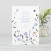 Blue Paars Floral Botanical Script Photo Weddensch Kaart (Staand voorkant)