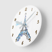 Blue Paars Floral Paris Eiffel Tower Personalized Ronde Klok (Hoek)