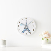 Blue Paars Floral Paris Eiffel Tower Personalized Ronde Klok (Huis)