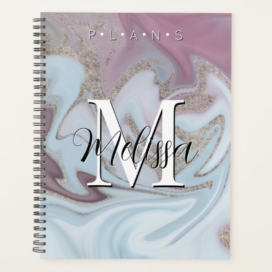 Blue Paars Gold Modern Monogram Abstract Planner (Voorkant)